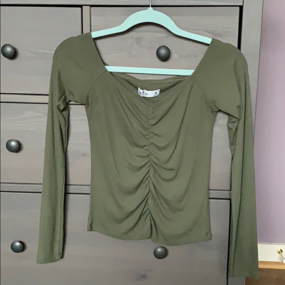 Green off the shoulder long sleeve top